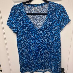 Lilly Pulitzer Blue Animal Print V-Neck Tee
